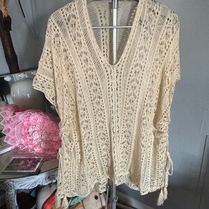 Beige Crochet Knit Poncho